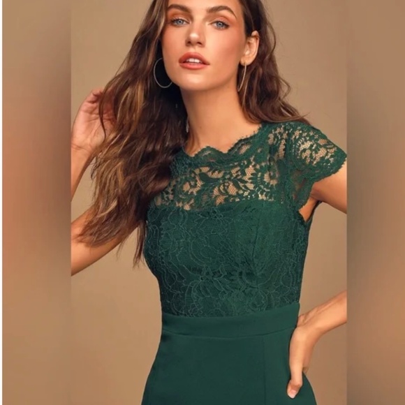 Hunter Green Lace Mermaid Maxi Dress - Picture 3 of 4